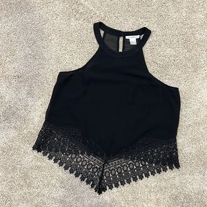 Glamorous Black Sheer Lace Trim Tank Top. Size M